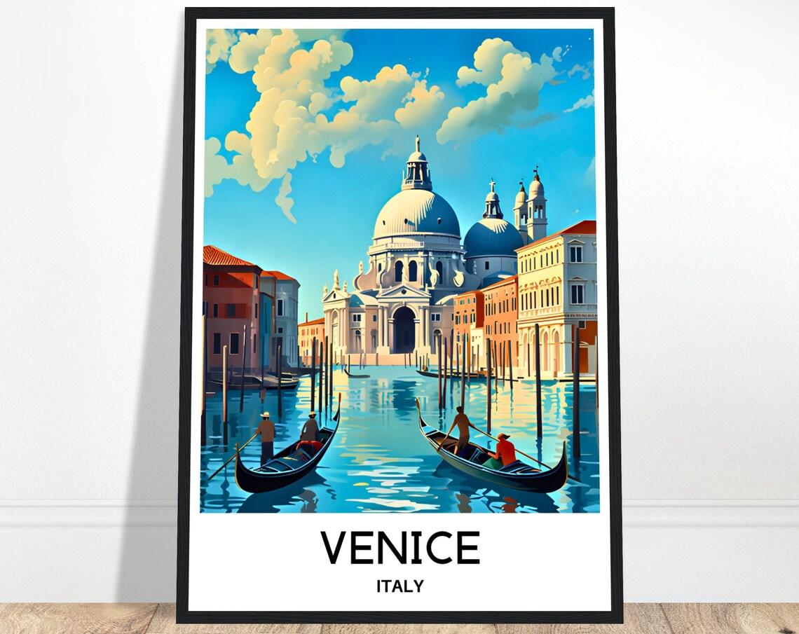 Venice Italy Grand Canal Gondolas Domed Basilica Travel Poster