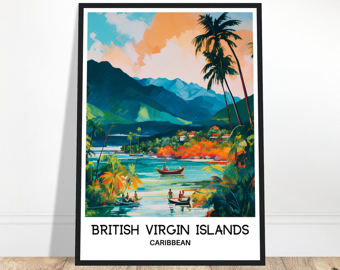 British Virgin Islands Caribbean Boats Palm Coast Travel Poster