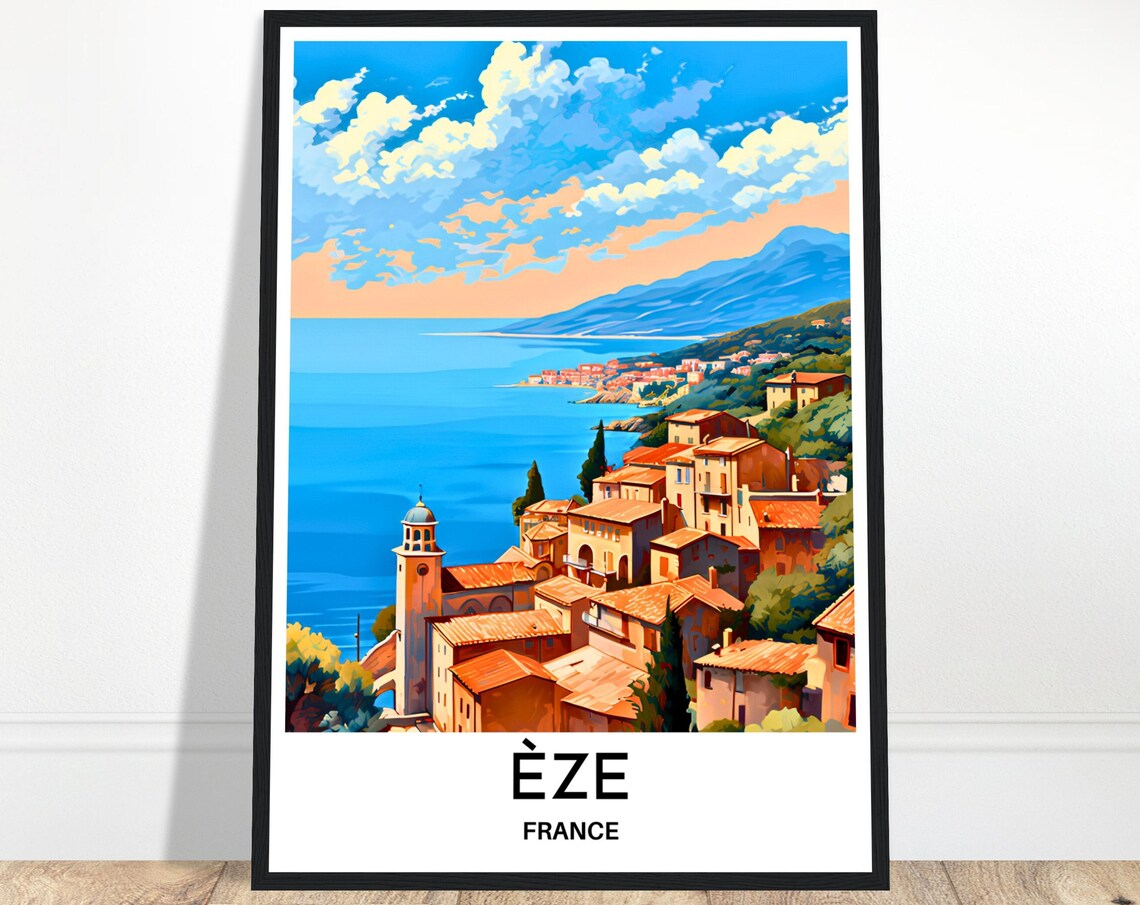 Eze France Riviera Village Hillside Mediterranean Sea Travel Poster