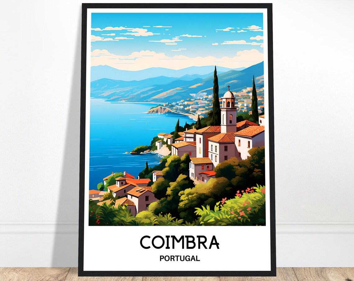 Coimbra Portugal Riverside Church Old Town Scenic Travel Poster