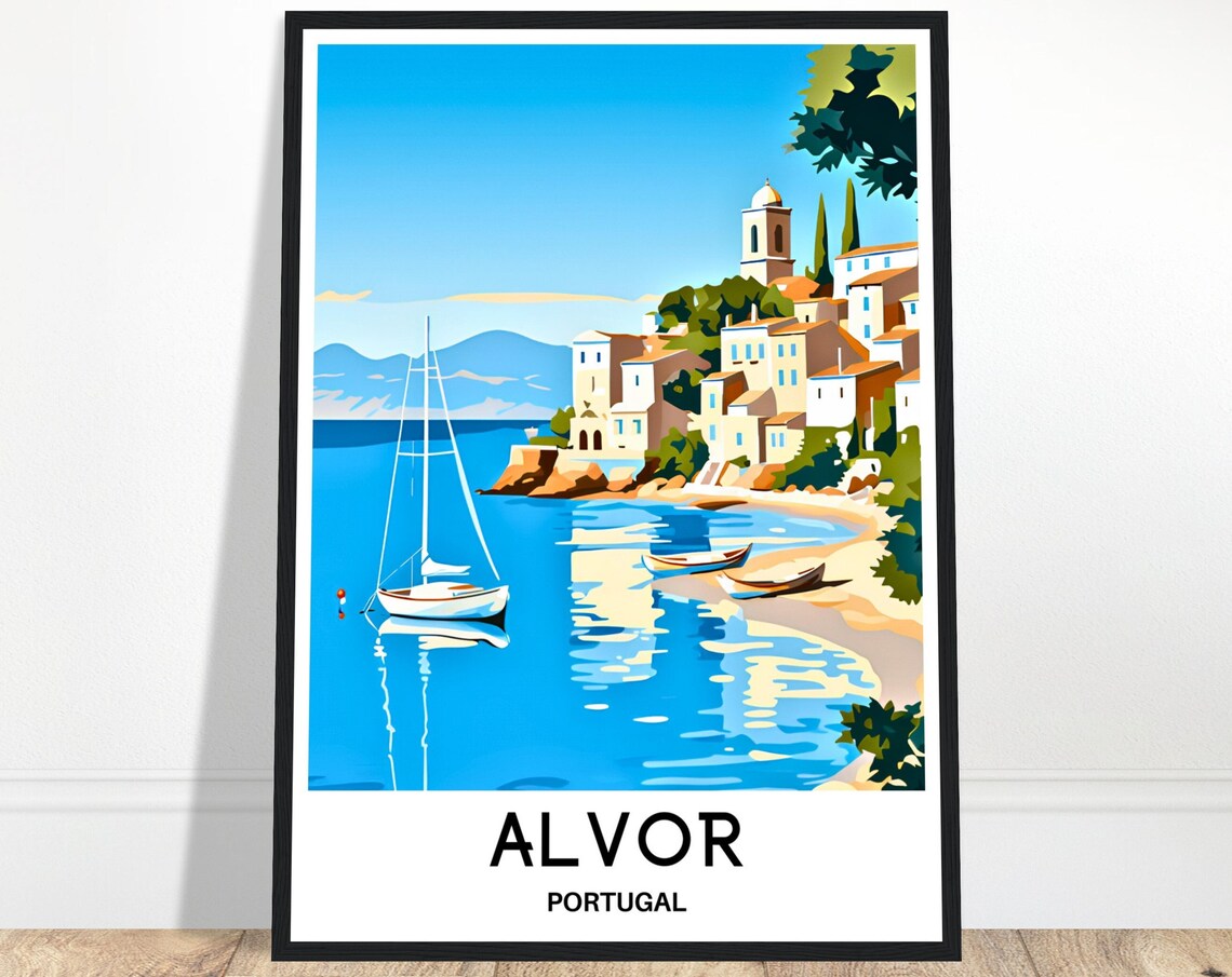 Sunny Beautiful Alvor Portugal Coastal Village Beach Travel Poster