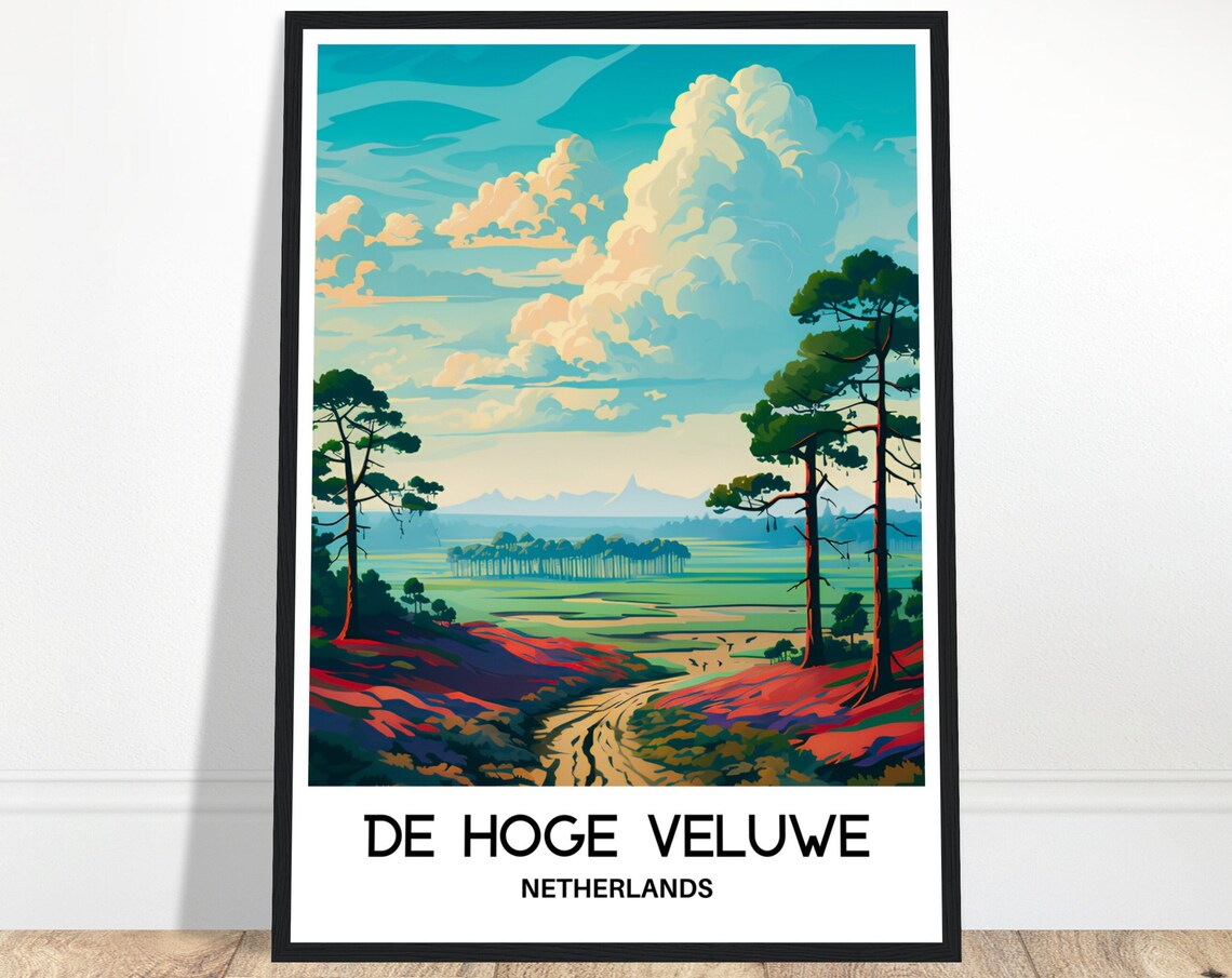 De Hoge Veluwe Netherlands Heathland Pines Landscape Travel Poster
