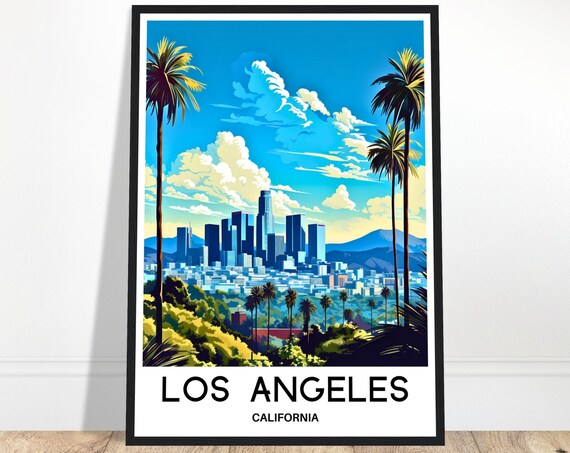 Los Angeles Travel Print Poster Art Lover Gift Wall Hanging Home Office Decor Illustration