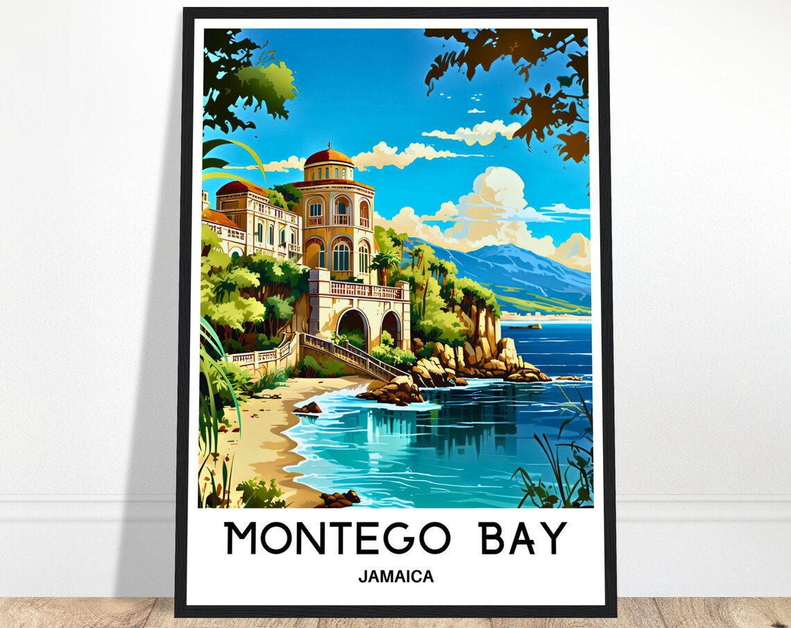 Montego Bay Jamaica Elegant Seaside Villa Above Rocky Shore Poster