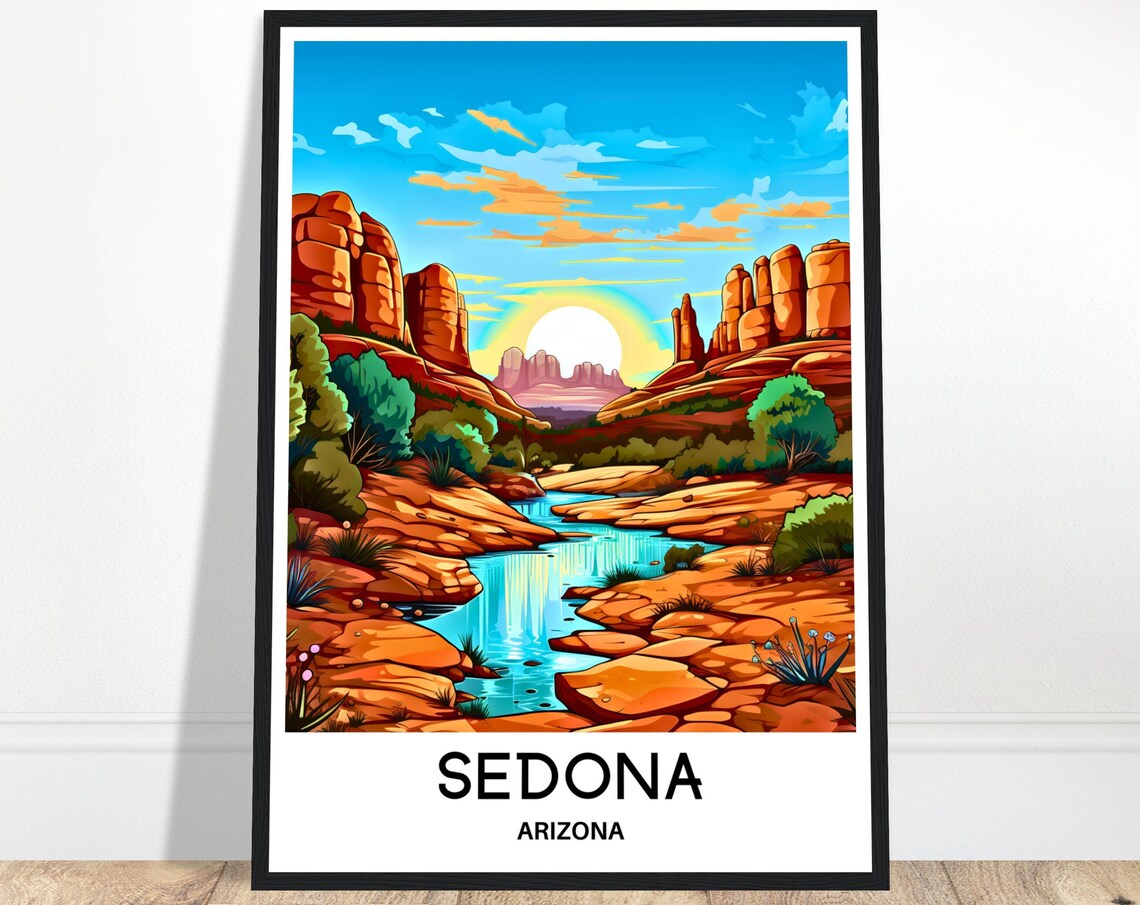 Sedona Arizona Sunrise Red Rock Creek Turquoise Water Travel Poster