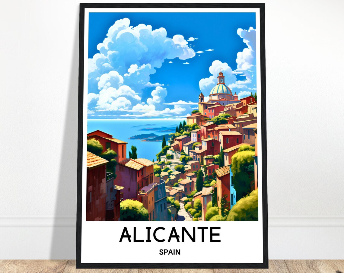 Alicante Spain Hillside Old Town Mediterranean Seaside Travel Poster