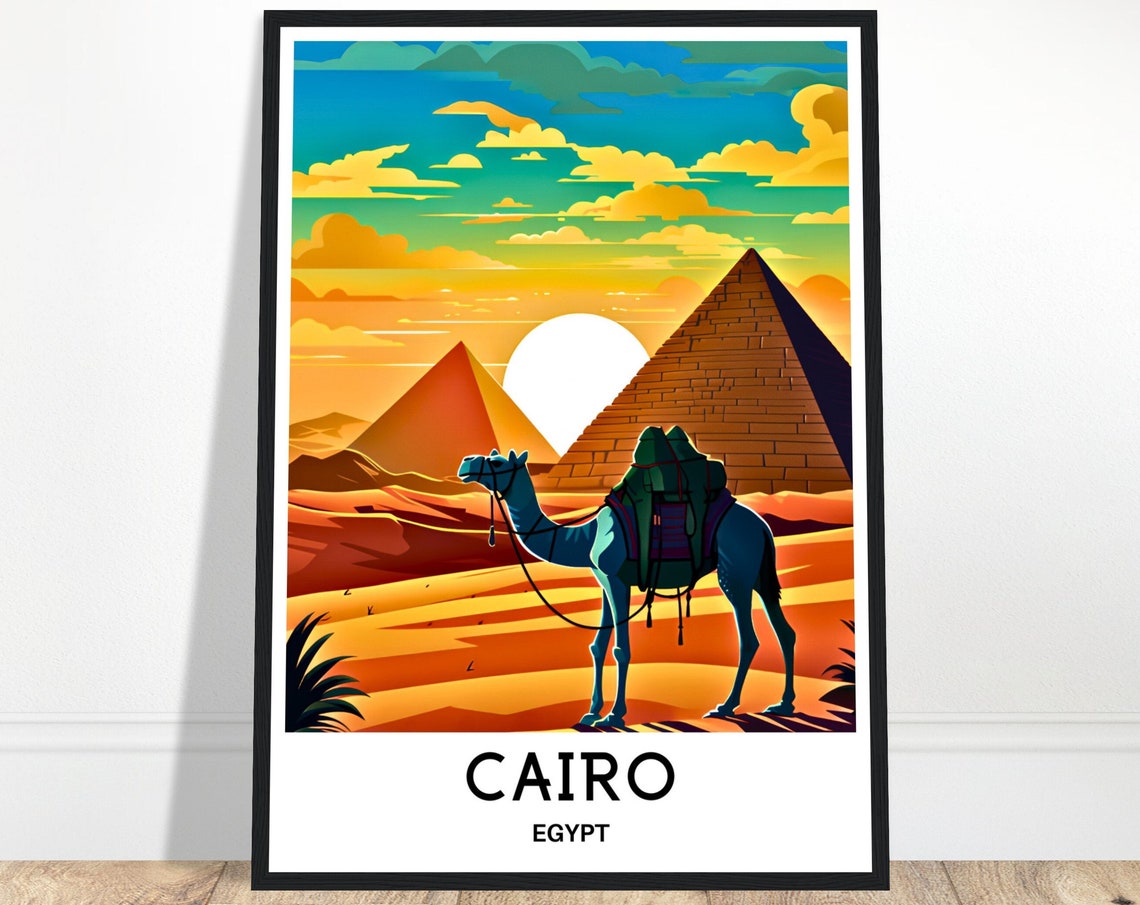 Cairo Egypt Pyramids Camel Desert Sunset Adventure Travel Poster