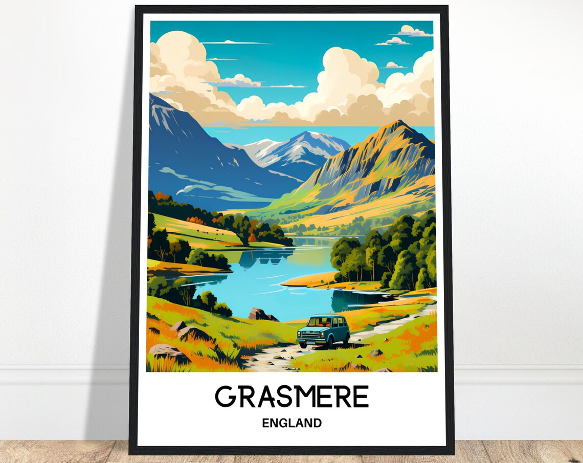 Grasmere England Lake District Mountains Lake Land Rover Track Poster