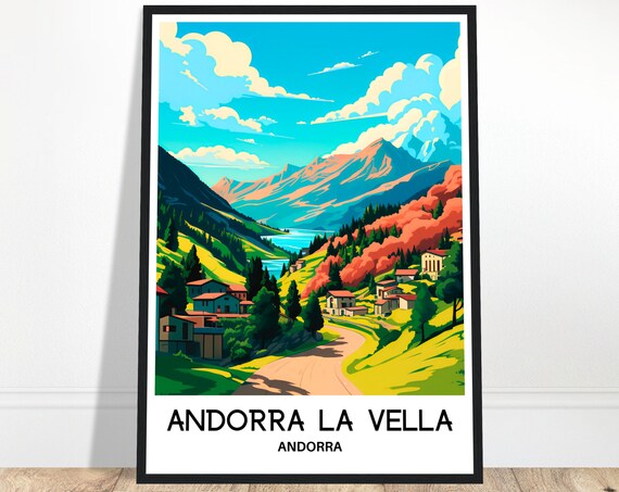 Andorra La Vella Travel Print Poster Andorran Art Lover Gift Wall Hanging City Illustration