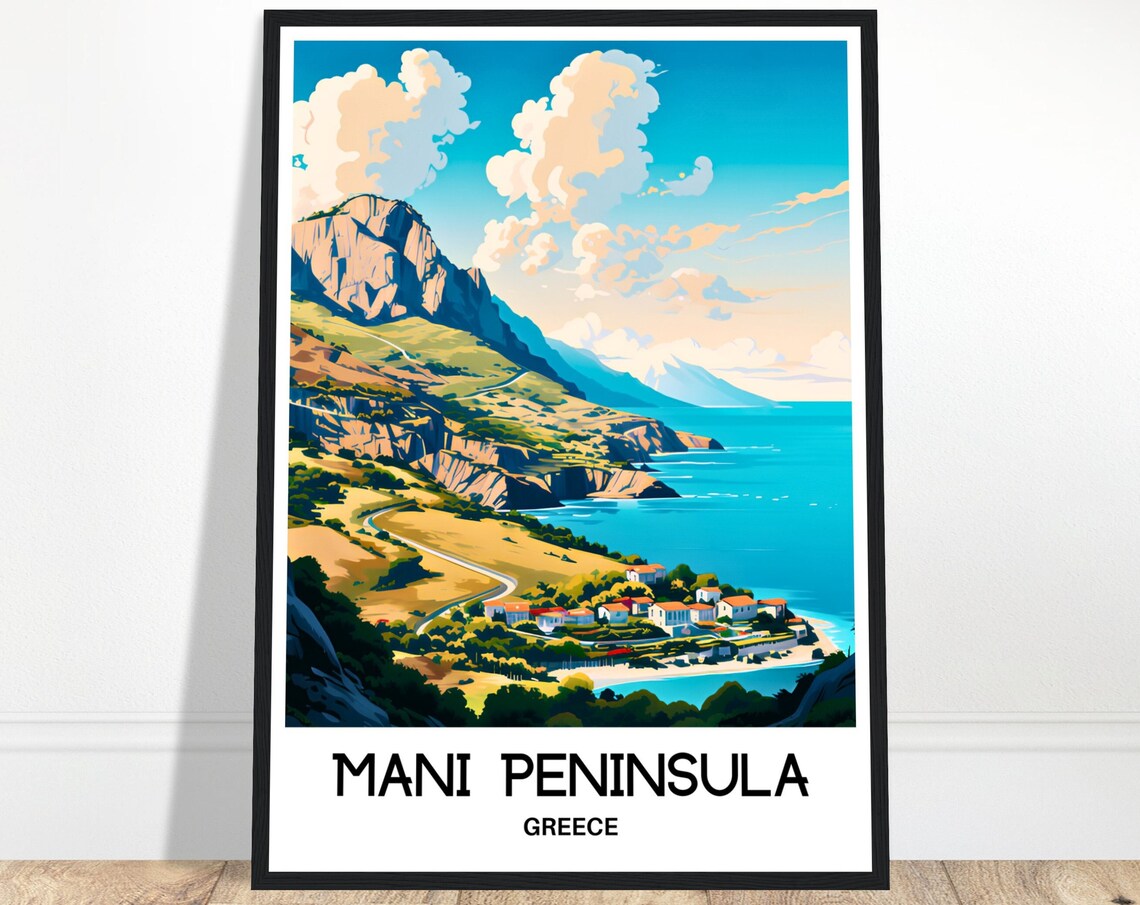 Mani Peninsula Greece Coastal Road and Mountain Coast Poster