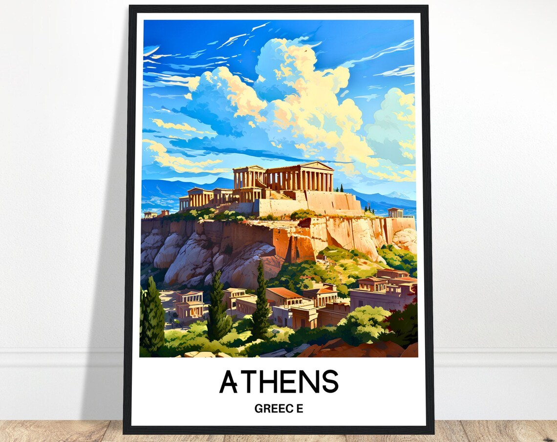 Athens Greece Acropolis Parthenon Ancient Ruins Travel Scene Poster
