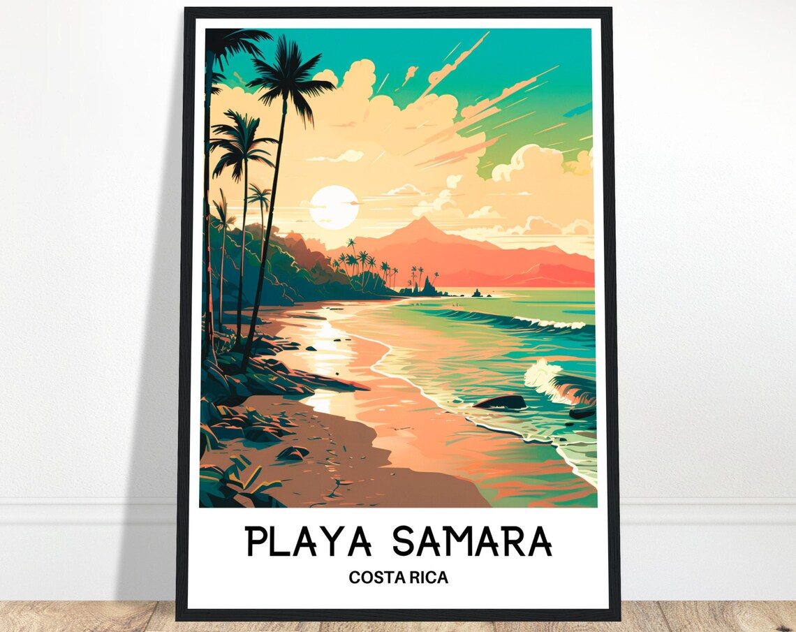 Playa Samara Costa Rica Tropical Beach Sunset with Palms Poster