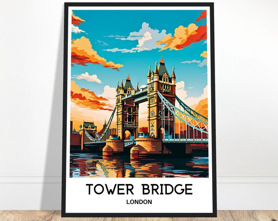 Tower Bridge Travel Print Poster English Art England Lover Gift Wall Hanging London City Illustration Home Decor