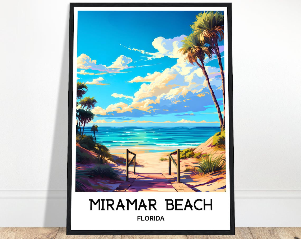 Miramar Beach Florida Sunny Gulf Dune Boardwalk Vintage Travel Poster