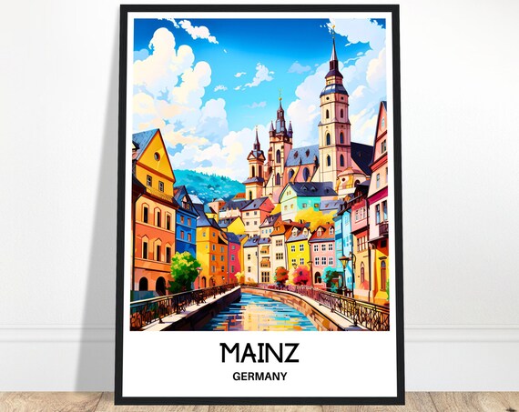 Mainz Travel Print Poster German Art Germany Lover Gift Wall Hanging Home Office Decor City Illustration