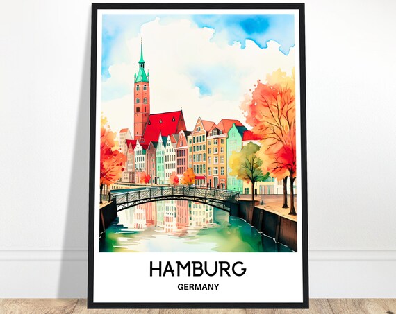 Hamburg Watercolor Print Travel Poster German Art Germany Lover Gift City Watercolour Painting Illustration Home Decor