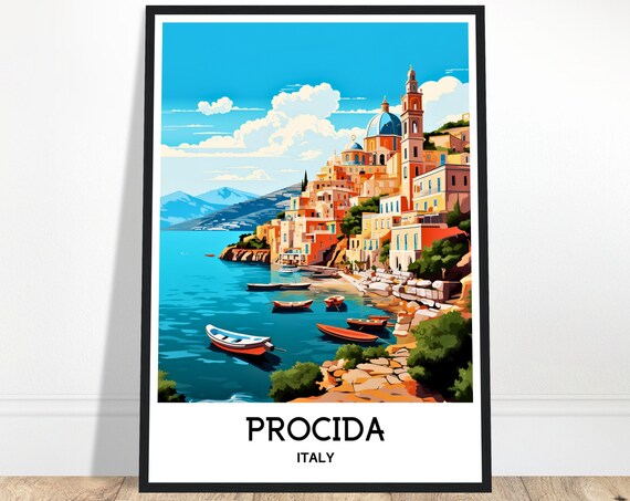 Procida Travel Print Poster Italian Art Italy Lover Gift Wall Hanging Home Office Decor Island Illustration