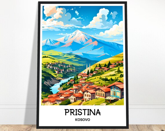 Pristina Travel Print Poster Kosovan Art Kosovo Lover Gift Wall Hanging Home Decor City Illustration