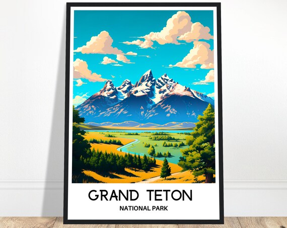 Grand Teton National Park Travel Print Poster Art Wyoming Lover Gift Wall Hanging Illustration