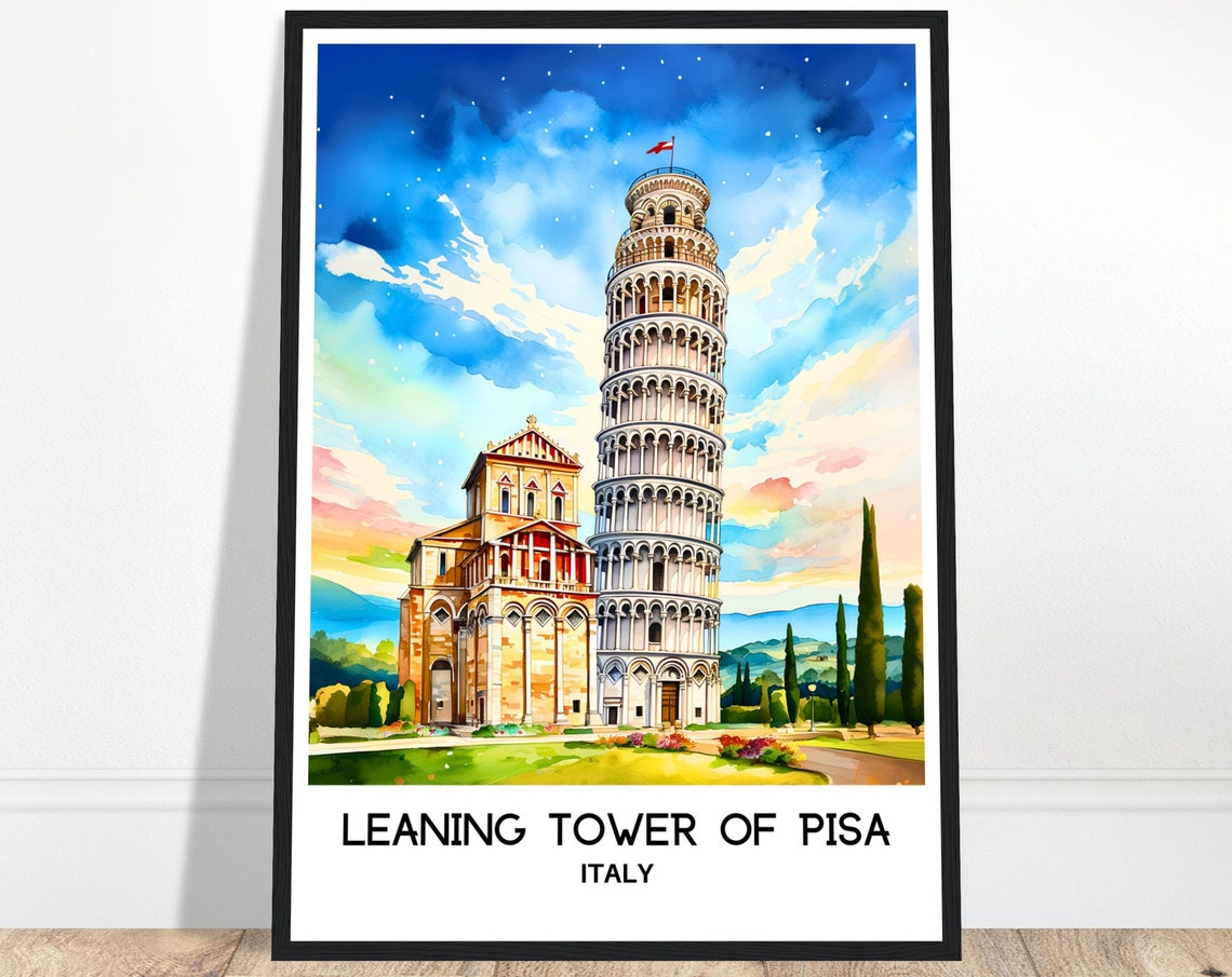 Leaning Tower Of Pisa Watercolor Print Travel Poster Italian Art Italy Lover Gift Watercolour Painting Illustration
