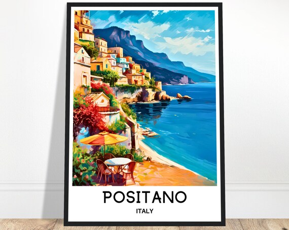 Positano Travel Print Italy Poster Italian Art Lover Gift Wall Hanging Home Office Desk Decor Illustration