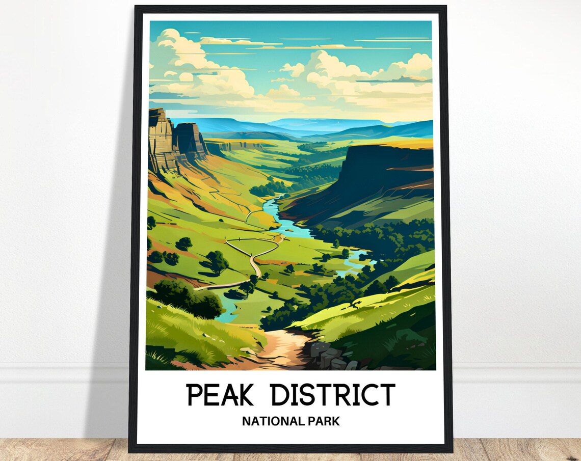 Peak District National Park Green Valley River Limestone Crags Poster