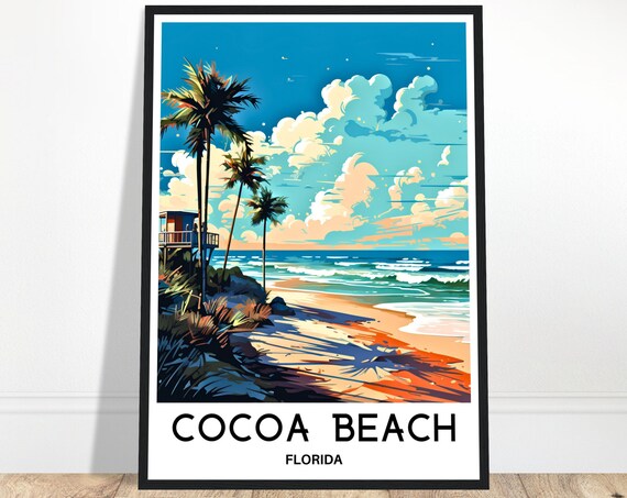 Cocoa Beach Travel Print Poster Art Florida Lover Gift Wall Hanging Illustration