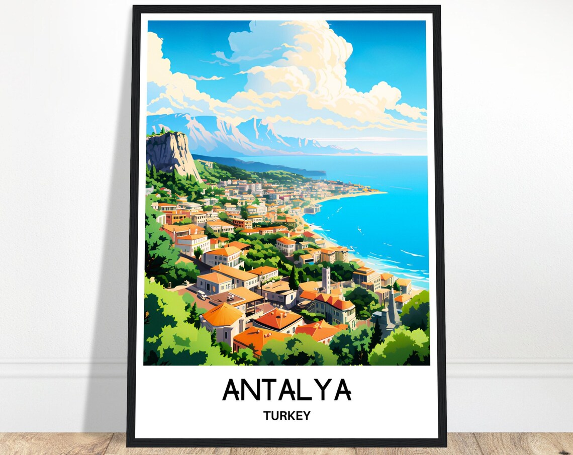 Antalya Turkey Mediterranean Coast City Aerial Seaside Travel Poster