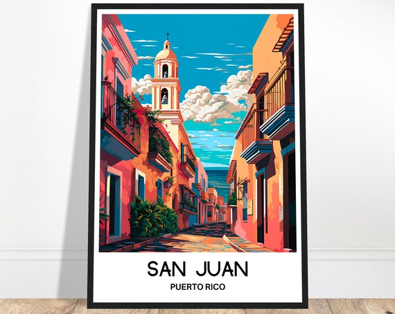 San Juan Puerto Rico Colonial Street With Bell Tower Church Poster