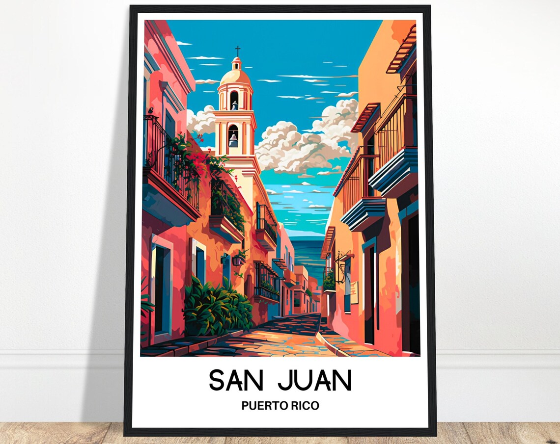 San Juan Puerto Rico Colonial Street With Bell Tower Church Poster