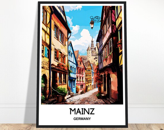 Mainz Travel Print Poster German Art Germany Lover Gift Wall Hanging Home Office Decor City Illustration