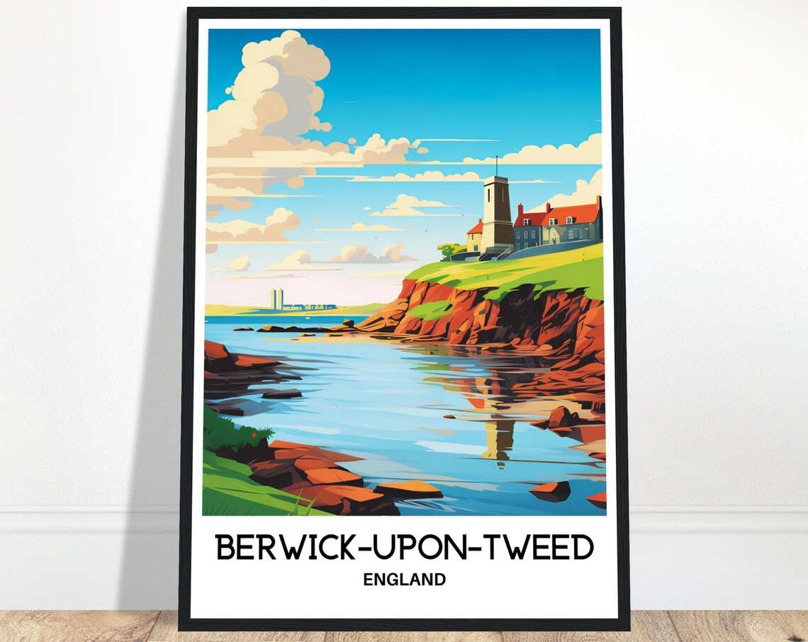 Berwick Upon Tweed England Red Cliffs Lighthouse Coast Travel Poster