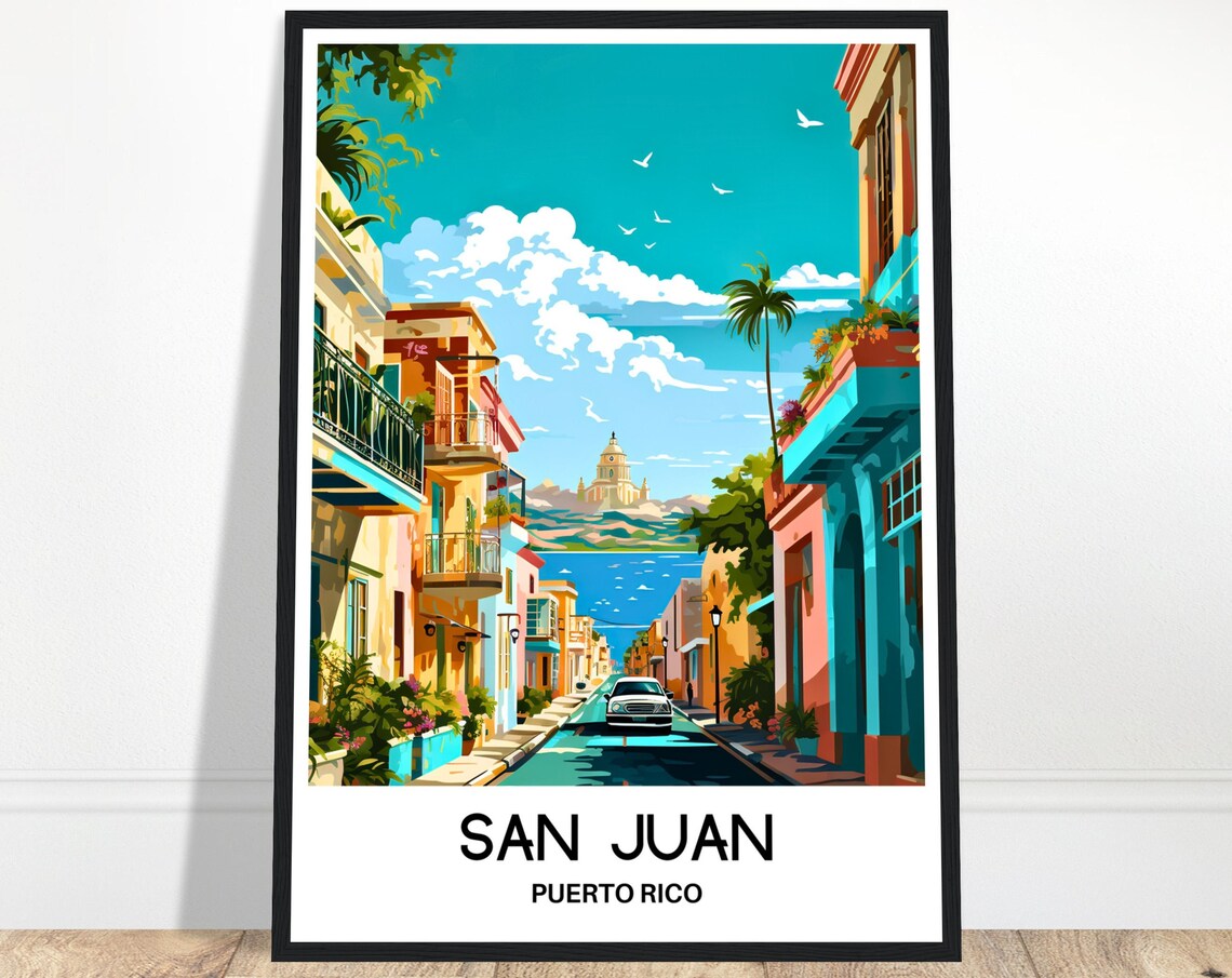 San Juan Puerto Rico Old Colonial Street Balconies Cathedral Poster