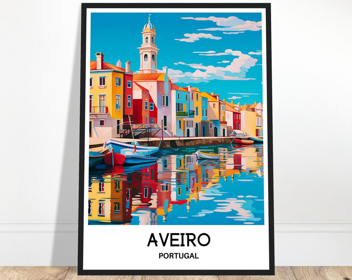 Aveiro Portugal Colorful Canal Houses and Boats Reflection Poster