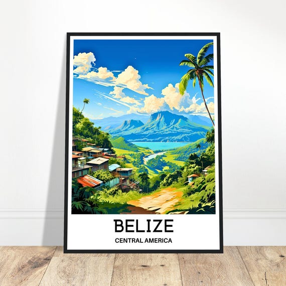 Belize Travel Print Poster Central America Lover Gift Wall Hanging Art Home Office Desk Decor Illustration