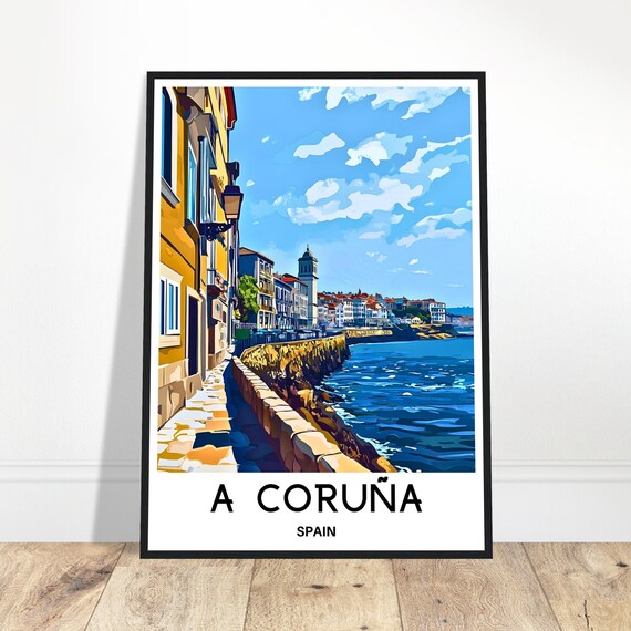 A Coruna Travel Print Poster Spanish Art Spain Lover Gift Wall Hanging City Illustration Home Office Room Decor