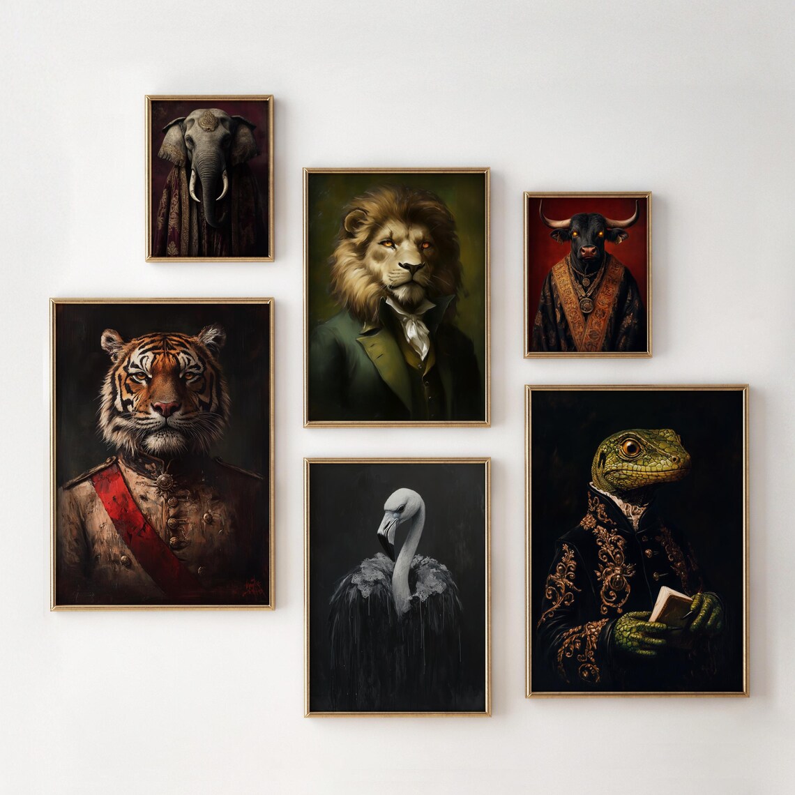 Victorian Animal Portrait Set, Vintage Fashion Art Print
