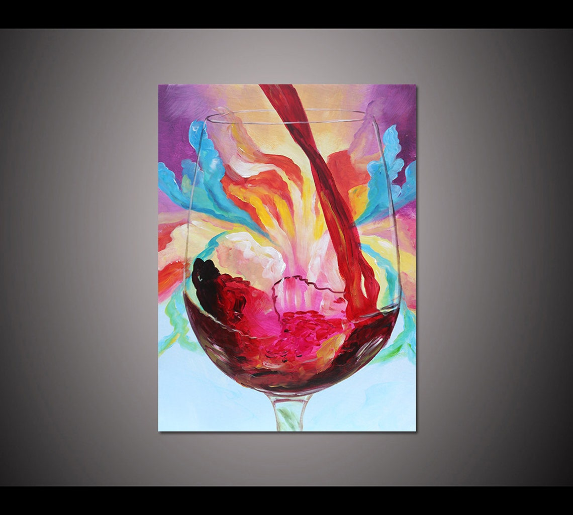 Red Wine Pouring Glass Vibrant Abstract Splash Bar Art Poster