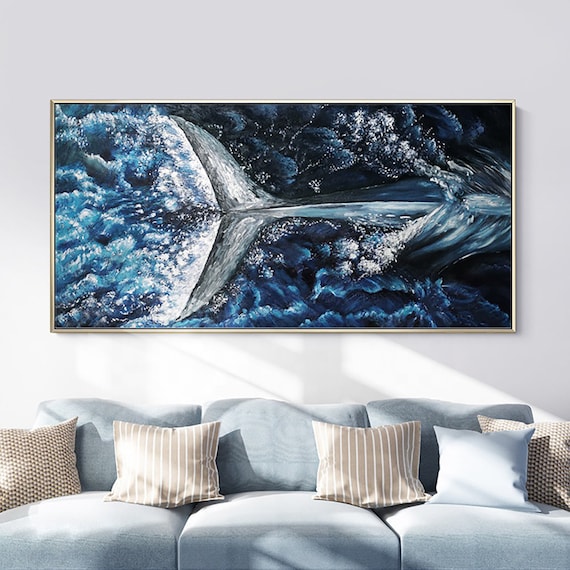 Deep Blue Whale Tail Splash Impasto Ocean Oil Painting Poster