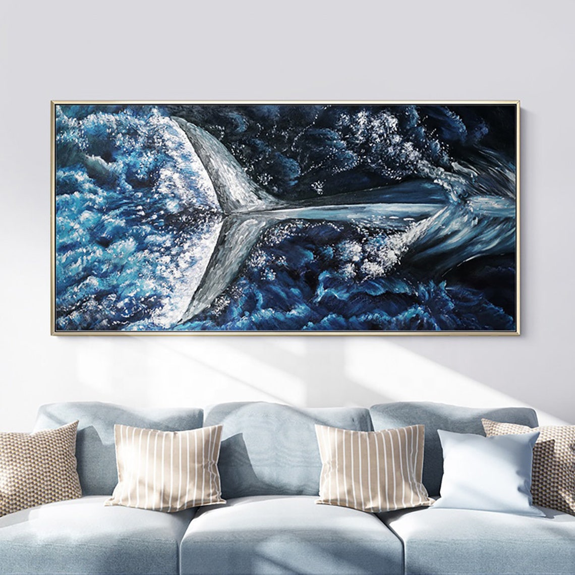 Deep Blue Whale Tail Splash Impasto Ocean Oil Painting Poster
