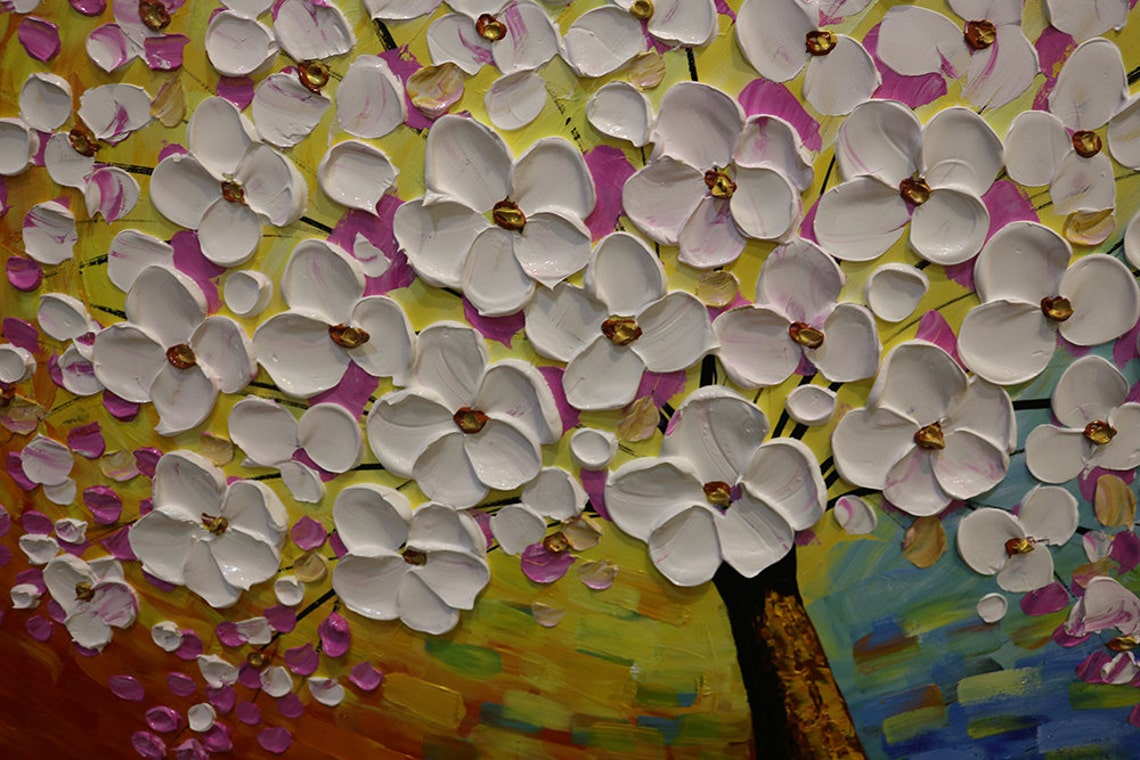 Blooming White Blossom Tree Palette Knife Textured Floral Poster - Image 2