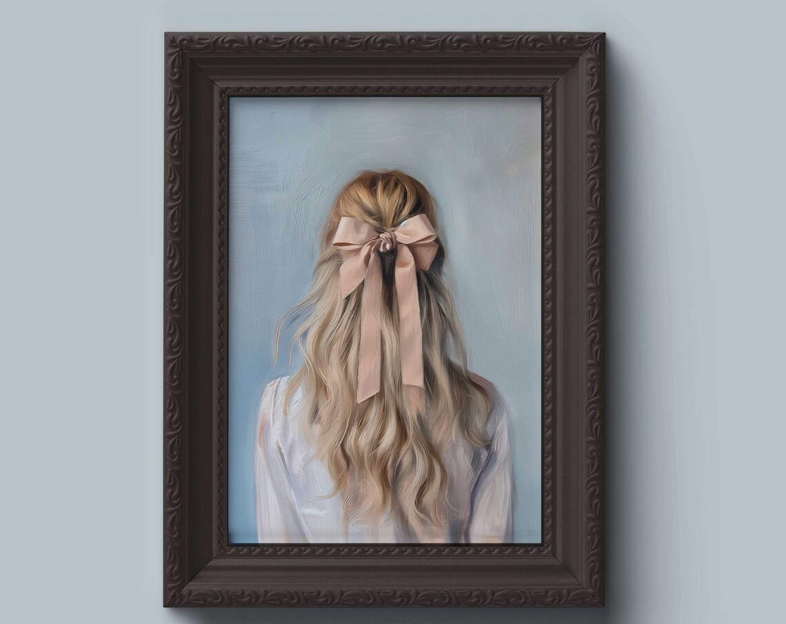 Coquette Blonde Hair Bow Back View Romantic Oil Painting Poster