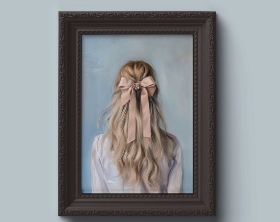 Coquette Blonde Girl With A Bow Pastels Painting Dark Academia Wall Art Print Room Decor Light