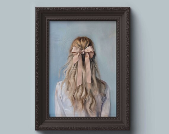 Coquette Blonde Hair Bow Back View Romantic Oil Painting Poster