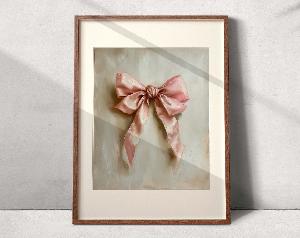 Coquette Bow Painting Oil Print, Light Academia Decor