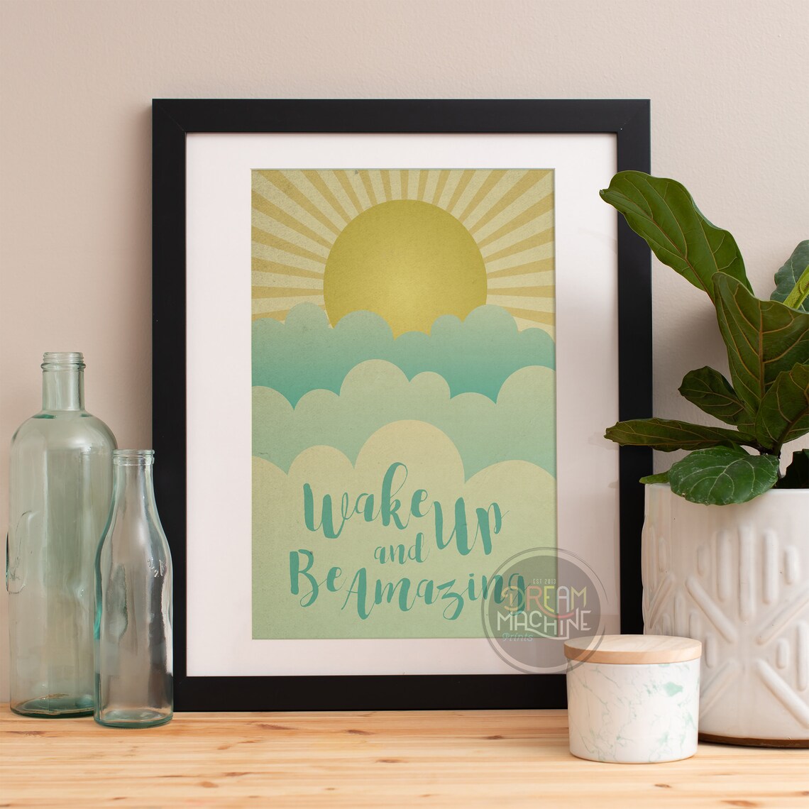 Wake Up and Be Amazing Sunrise Clouds Vintage Script Quote Poster
