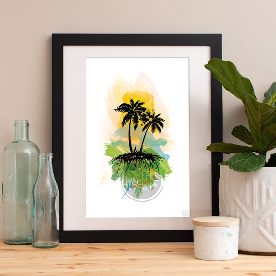 Hawaii Skyline Watercolor Travel Poster