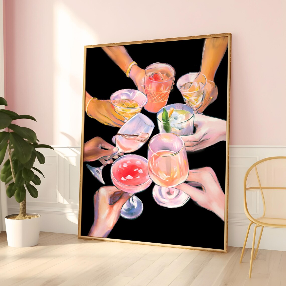Cocktail Cheers Toast With Friends on Black Background Poster