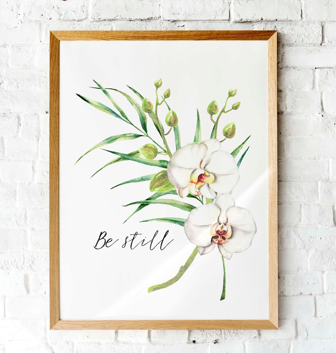 Be Still White Orchid Watercolor Floral Botanical Calm Poster