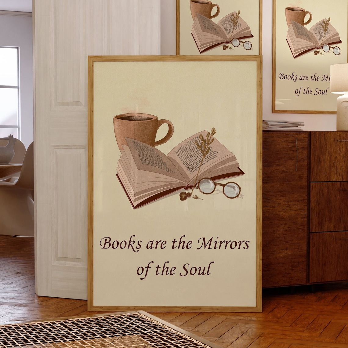 Cozy Open Book Coffee Cup Books Are the Mirrors of the Soul Poster